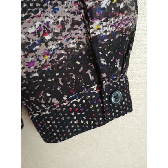 Cabi Blouse Women Medium Black Paris Sheer Abstract Art to Wear Button Front Top - Picture 7 of 11